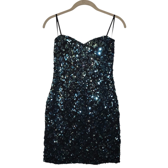 As You Wish Strapless Sequin Black/Blue Dress | Size Small - Picture 2 of 14